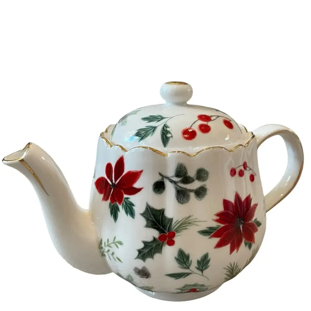 Grace Teaware Poinsettia Porcelain Teapot New Release 2024 Christmas Holiday